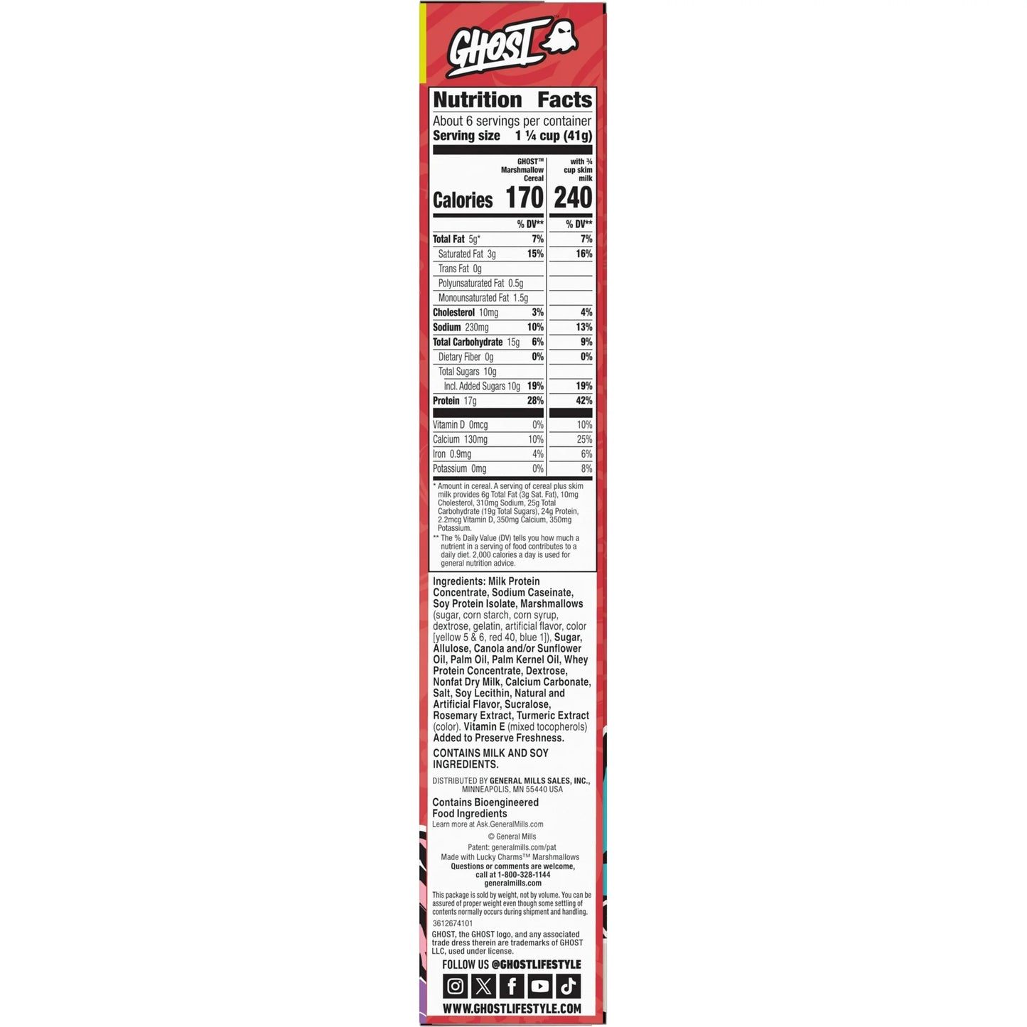 Ghost Protein Cereal, Sabor Malvaviscos, 17G de Proteína, 9.4oz (266grs)